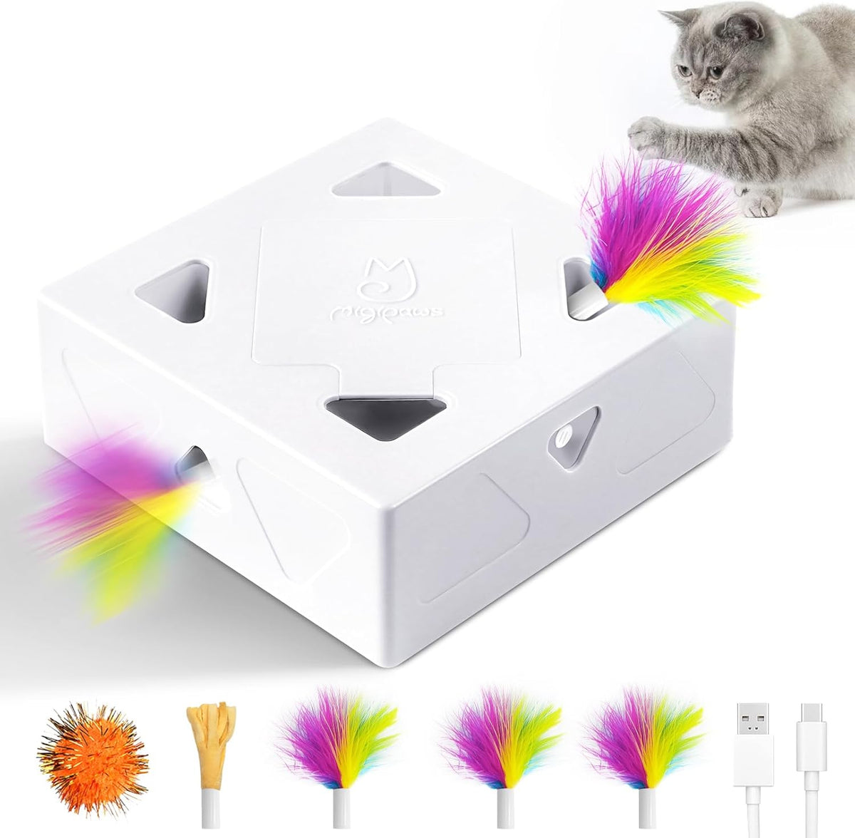 Interactive Cat Toys -Migibox for Indoor Bored Cats - White Normal / Large