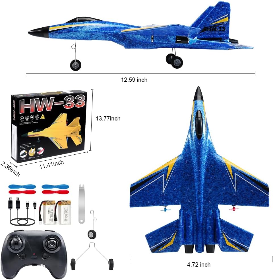 SU-27 RC Airplane,2.4GHz 2 Channel Remote Control Plane with Gyro Night Lights and 2 Batteries - Blue - image 2