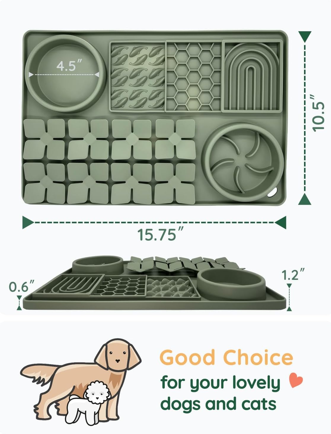 Slow Feeder Bowl, Silicone Lick Mat with Suction Cups for Dog Cat, Snuffle Mat for Pet Smell - Dark Green / Honeycomb 4in1 - image 2