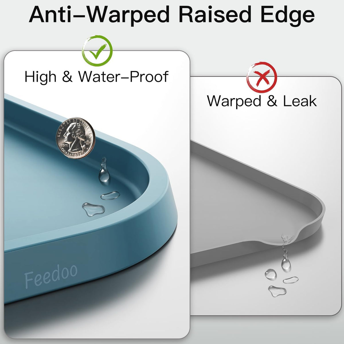Feedoo Pet Feeding Mat [Warped Resistant Raised Edge] - 28.5"L x 16.5"W / Blue - image 4