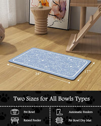 Pet Feeding Mat-Absorbent Dog Mat for Food and Water Bowl-No Stains Quick Dry Water Dispenser Mat-Dog Accessories Pet Supplies-Bowl for Messy Drinkers（BLUEDOGS,17"x34"