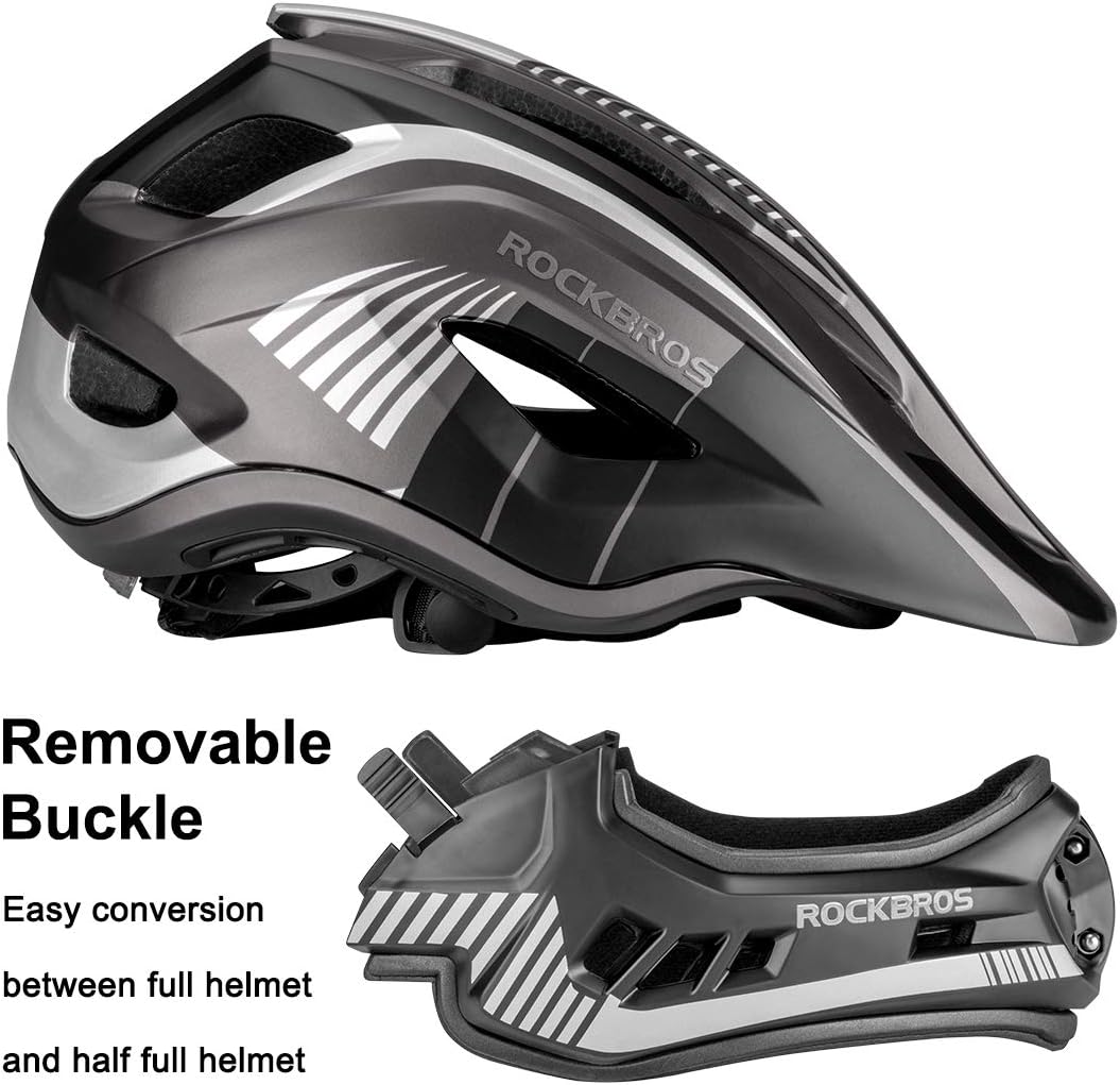 ROCKBROS Kids Full Face Bike Helmet Lightweight Detachable MTB Helmet – Fun for Kids & Family - Black Titanium / Medium - image 4