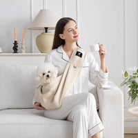 Dog & Cat Carrier Sling, Adjustable Soft Padded Shoulder Puppy Carrier, Hands-Free Dog Carrier Bag with Double Safety Buckles Premium Material for Outdoor Travel (Apricot, M)