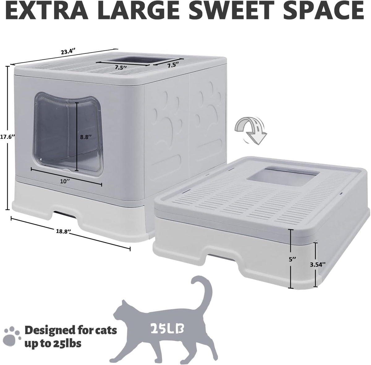 XL Foldable Cat Litter Box with Lid, Jumbo Enclosed Potty - Grey / X-Large - image 2