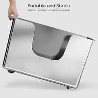 Enclosed Stainless Steel Cat Litter Box 13.8” High Sides, Extra Large Litter Box for Big Cats, XL Metal Kitty Litter Pan Pet Toilet with Wheels for Easy Mobility, Anti-Leakage, Non-Sticky, Easy Clean