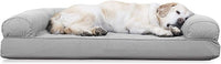 Furhaven Cooling Gel Dog Bed for Large Dogs w/ Removable Bolsters & Washable Cover, For Dogs Up to 95 lbs - Quilted Sofa - Silver Gray, Jumbo/XL