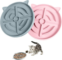 MateeyLife Slow Feeder Cat Bowl, Non-Slip Silicone Cat Dish - Pink + Gray