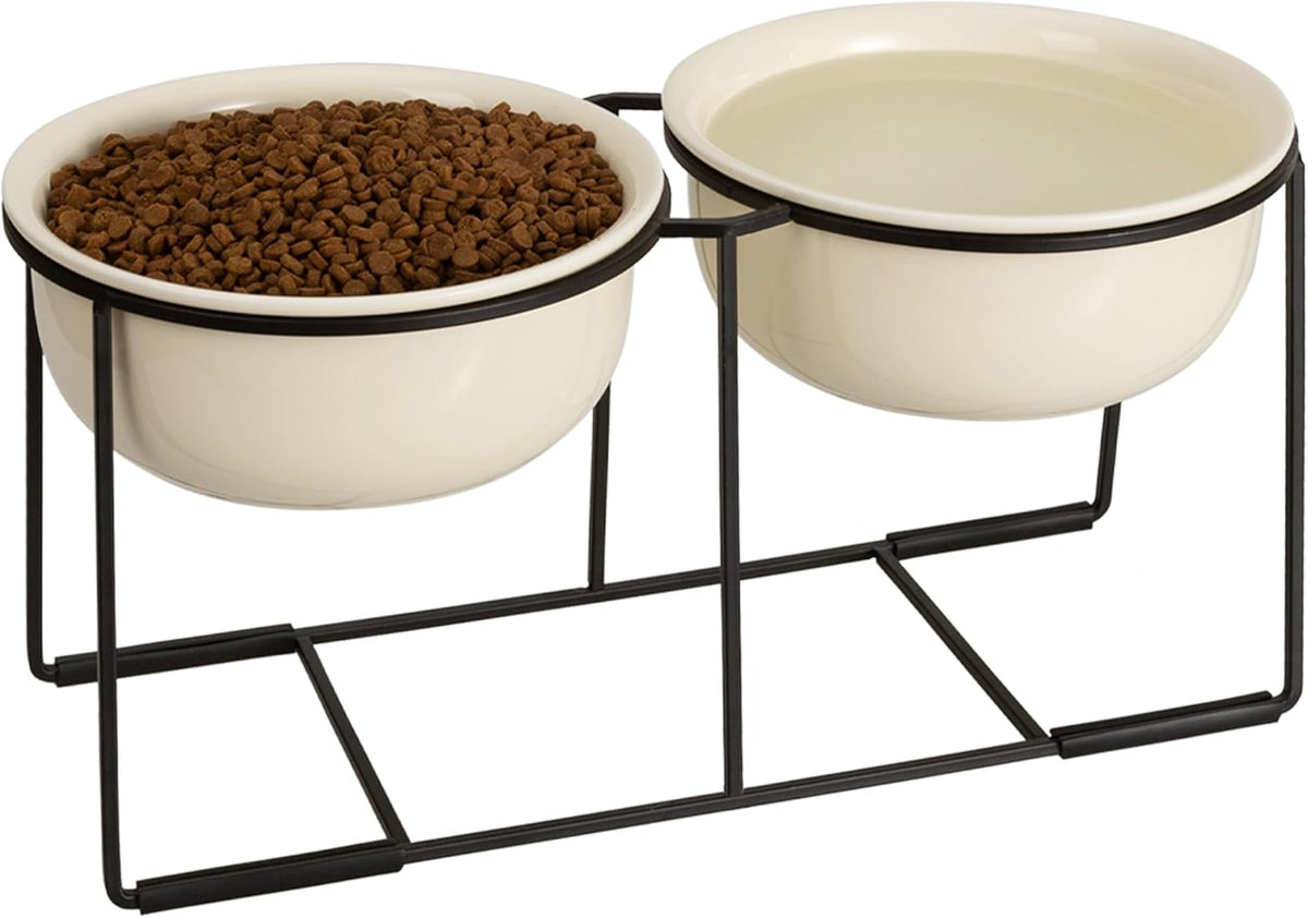 Ceramic Elevated Dog Bowls with Stand - Beige / XL × 2