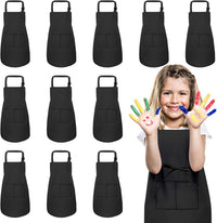 IAGBIBUI 12 pack of black kids aprons with two front pockets - view 3