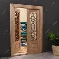 iLAND 1:12 scale unfinished wooden dollhouse door with 3D acrylic windowpane and gold handle - view 8