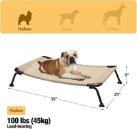 Veehoo Outdoor Elevated Dog Bed, Cooling Raised Dog Cots Beds for Medium Dogs, Portable Waterproof Curved Dogs Hammock Bed for Outside, up to 100lbs, Black Legs, Beige 32"