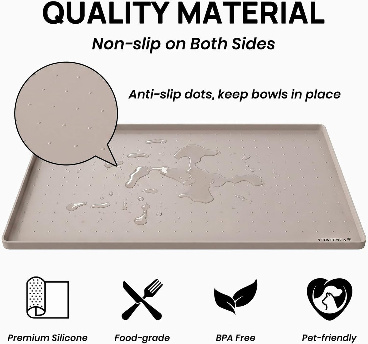 YINEYA 2 Pack Silicone Dog & Cat Food Mat Waterproof 18" x 12" - Taupe / 22" x 14" - image 3