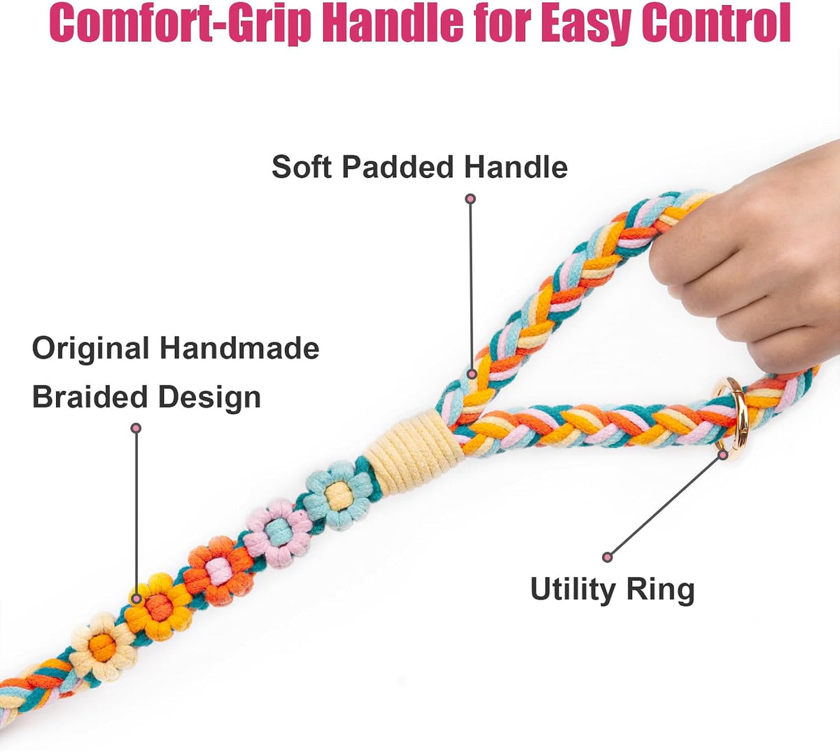 5FT Braided Cotton Rope Leash for Small, Medium and Large Dogs - Fiesta Twist - image 3