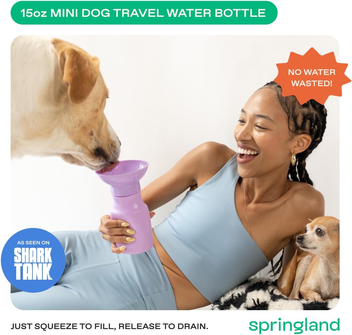 Springland 22oz Classic Portable Dog Water Bottle with Built-in Bowl - Lilac / 15oz Mini - image 2