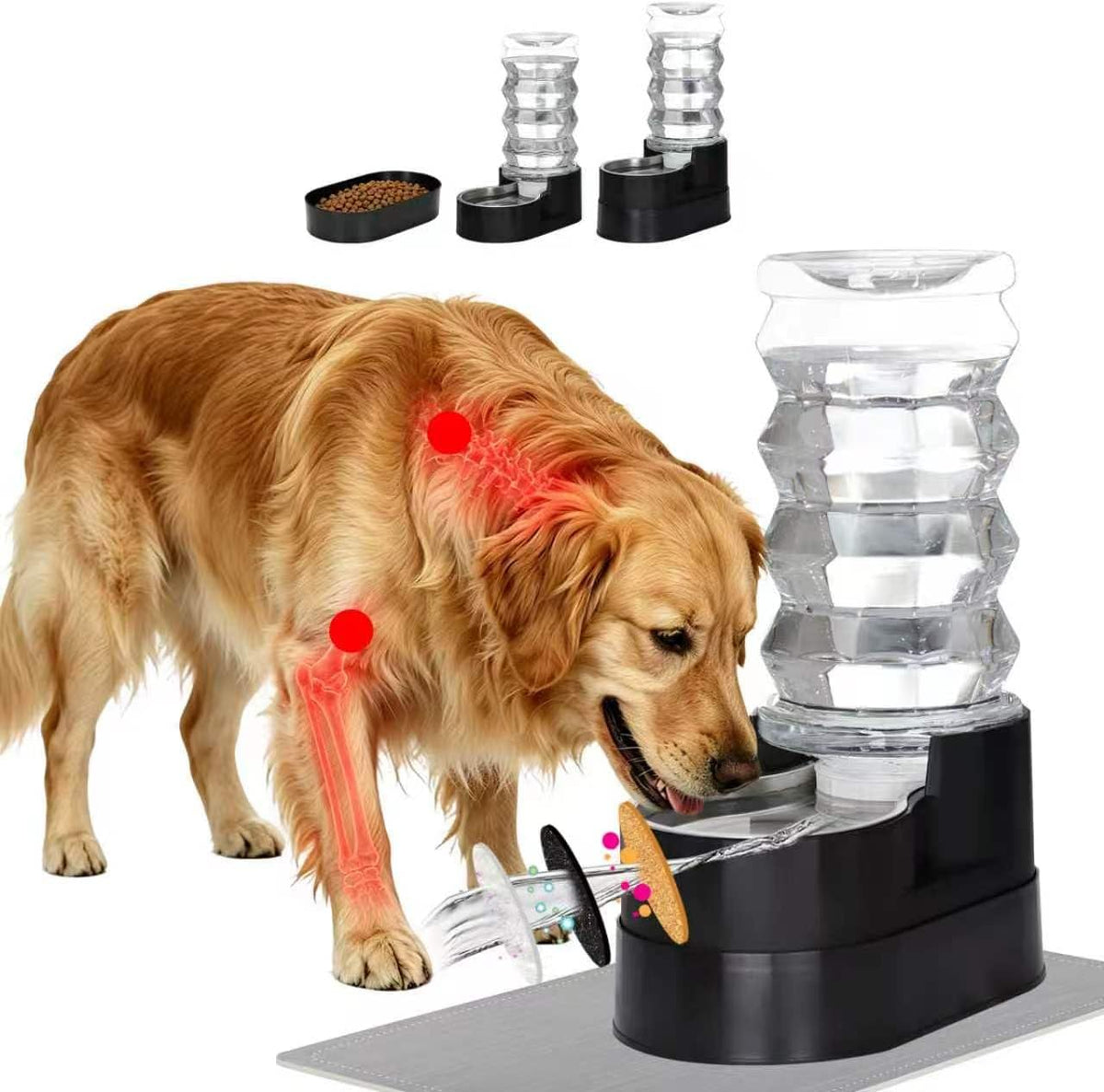 RIZZARI 8L Elevated Dog Water Dispenser: Gravity Waterer for Large - Black / 8L