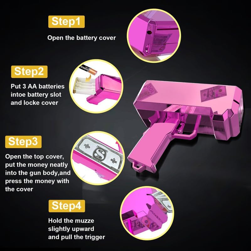 Gusil Money Gun Shooter Cash Cannon Bills Gun Make It Rain Toy Gun - Pink - image 3