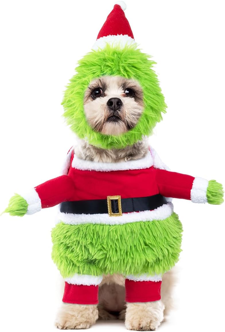 Pet Christmas Costumes Dog Suit with Cap Santa Claus Suit Dog Hoodies - Small (Pack of 1) / 3-Christmas Furry Costume Green