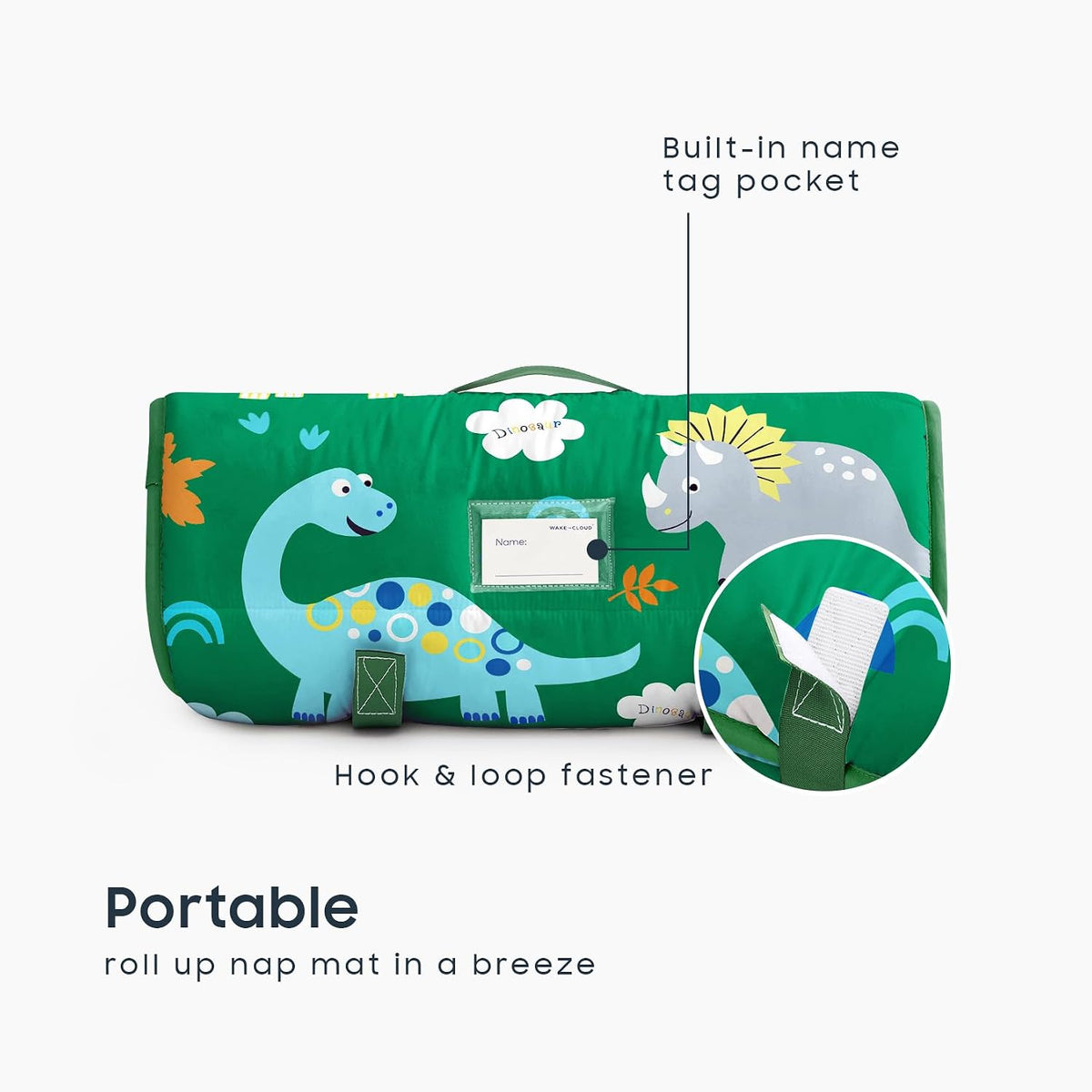 Wake In Cloud, Toddler Nap Mat with Pillow and Blanket - Standard - 50"x20" / Forest Green - image 3