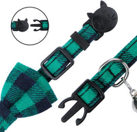 Faleela Breakaway Cat Collar with Bells - Green bow+bandana - image 2
