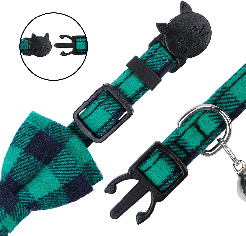 Faleela Breakaway Cat Collar with Bells - Green bow+bandana - image 2