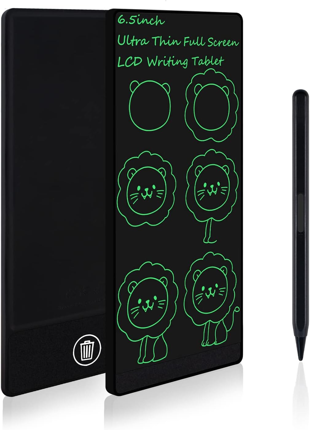 LCD Writing Tablet 6.5in Fine Tip with Leather Case and Hanging Pen – Fun for Kids & Family - Standard Single Display