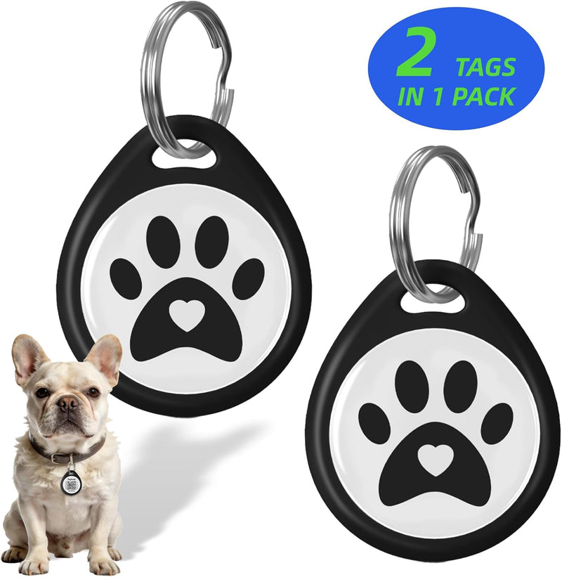 2-Pack QR Code Pet ID Dog cat Tags for Collar Personalized for Cats - Black & Black / for dog - 1.2"