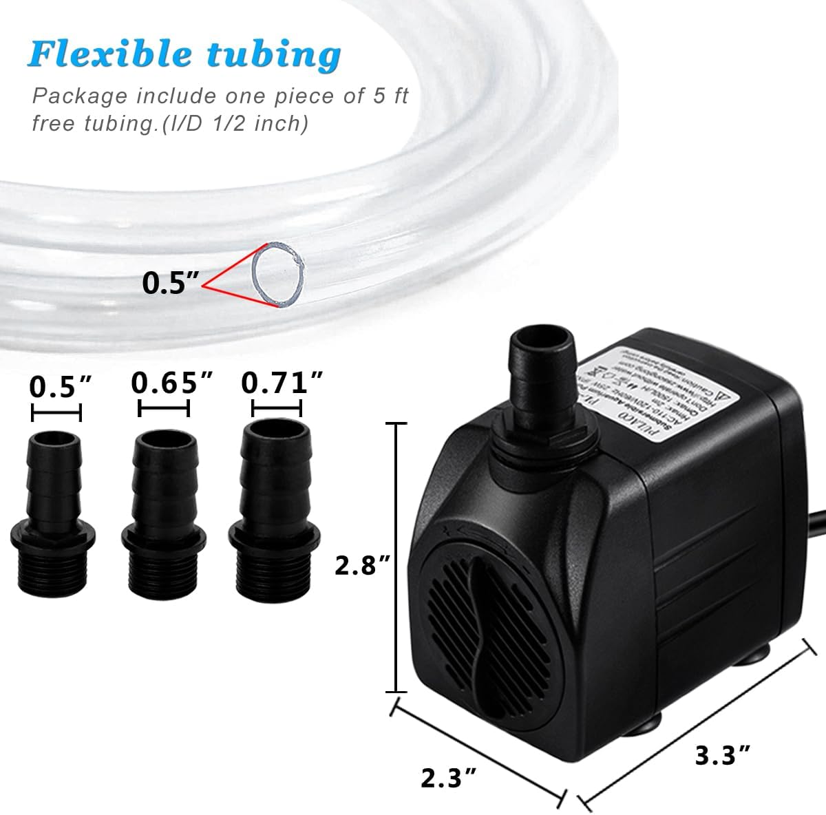 400GPH Submersible Pump with 5 ft Tubing – Essentials for Fish - 400 GPH - image 2