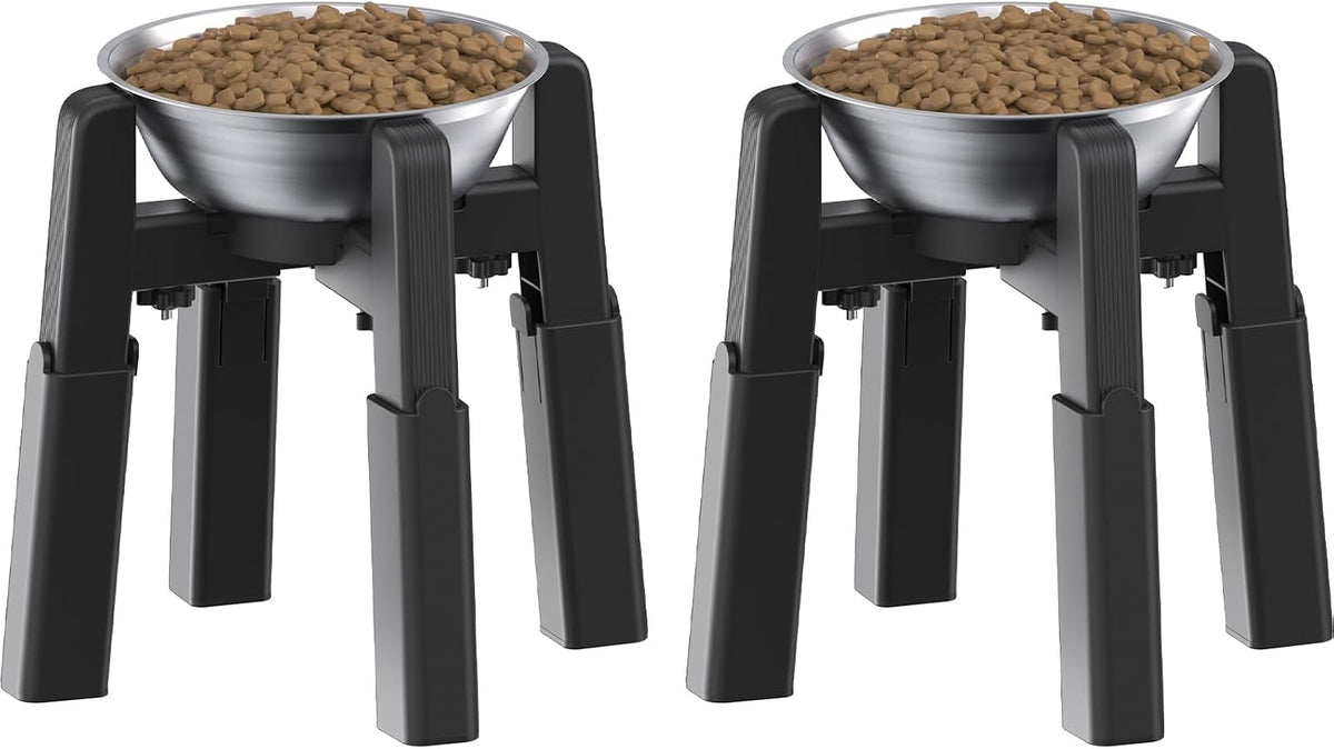 Dog Bowl Stand with Adjustable Height and Width [Stand Only] – Essentials for Dogs - 2 Pack Stand+Bowl / H: 6.3-10.6''; W: 6.1-10.4''