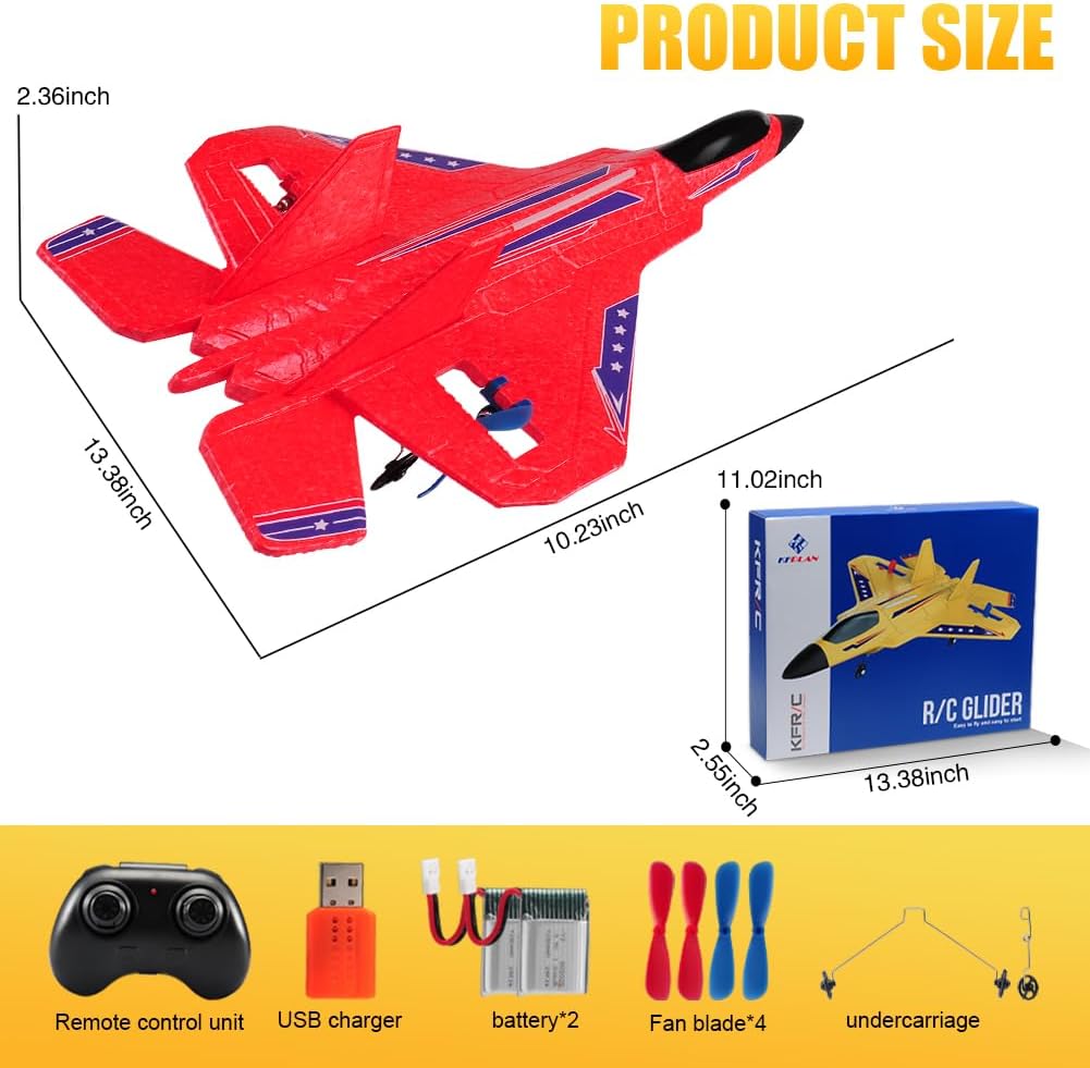 SU-27 RC Airplane,2.4GHz 2 Channel Remote Control Plane with Gyro Night Lights and 2 Batteries - Red 2 Batteries - image 2