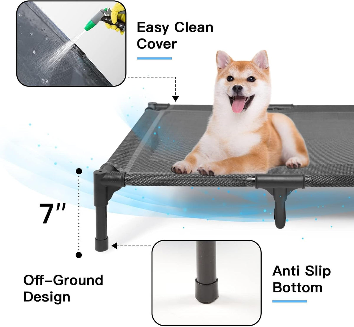 Elevated Dog Bed for Large Dogs 120lb - L (36"L x 30"W x 7"H) / Grey - image 3