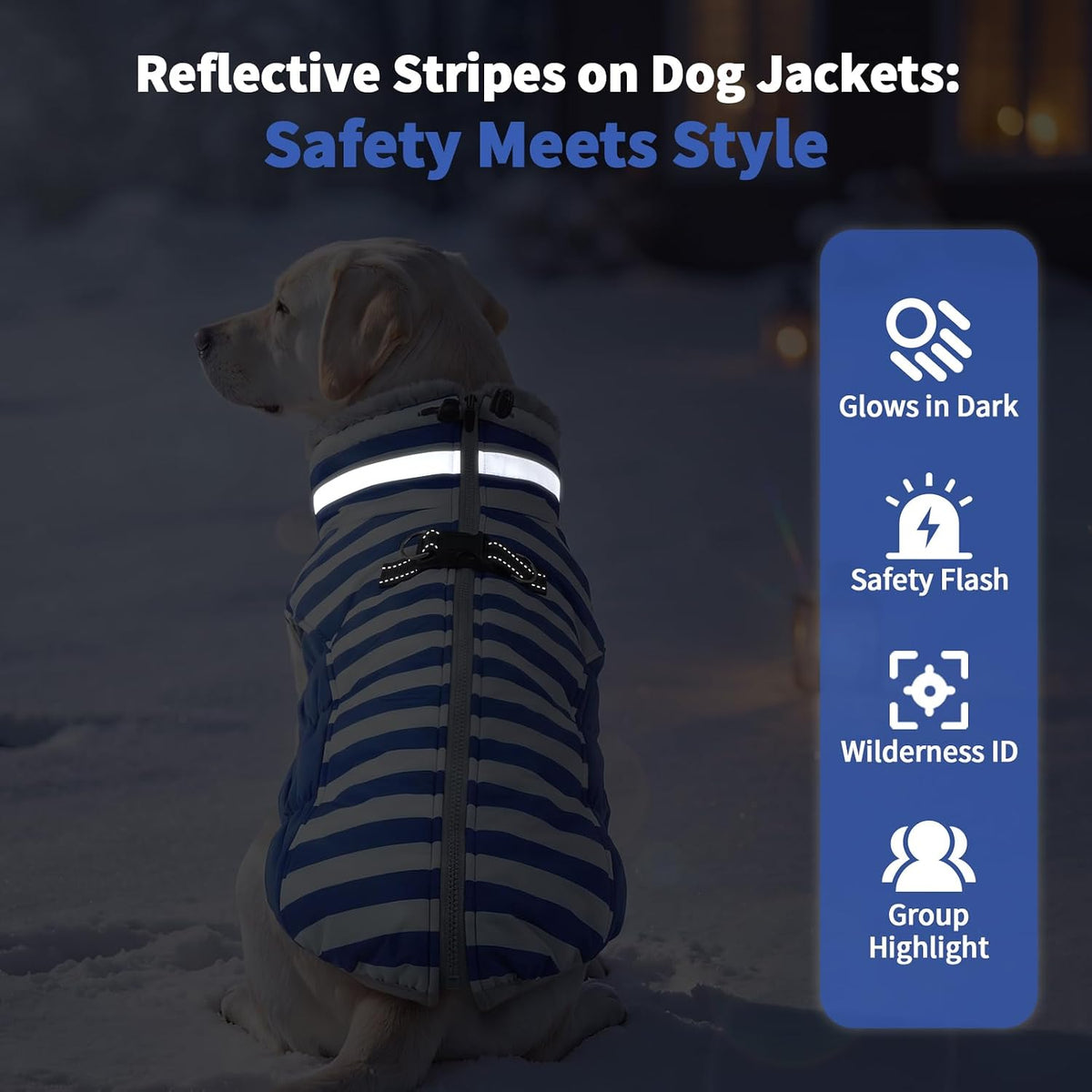Dog Winter Jacket Cozy Reflective Waterproof Windproof Warm Pet - XXX-Large / Blue White Stripes - image 2