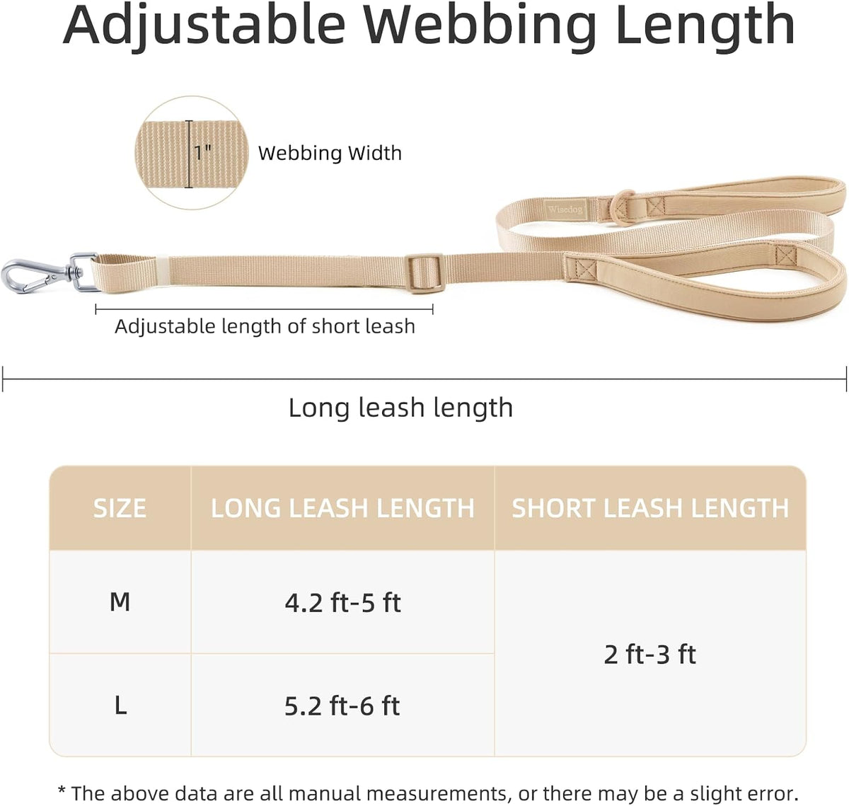 Wisedog Two Handles Dog Leash, Lilac - Sand Color / M - image 2