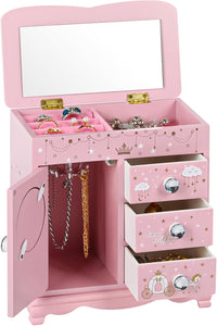 JIUYUAEZ pink princess castle jewelry box for girls with multi-grid storage