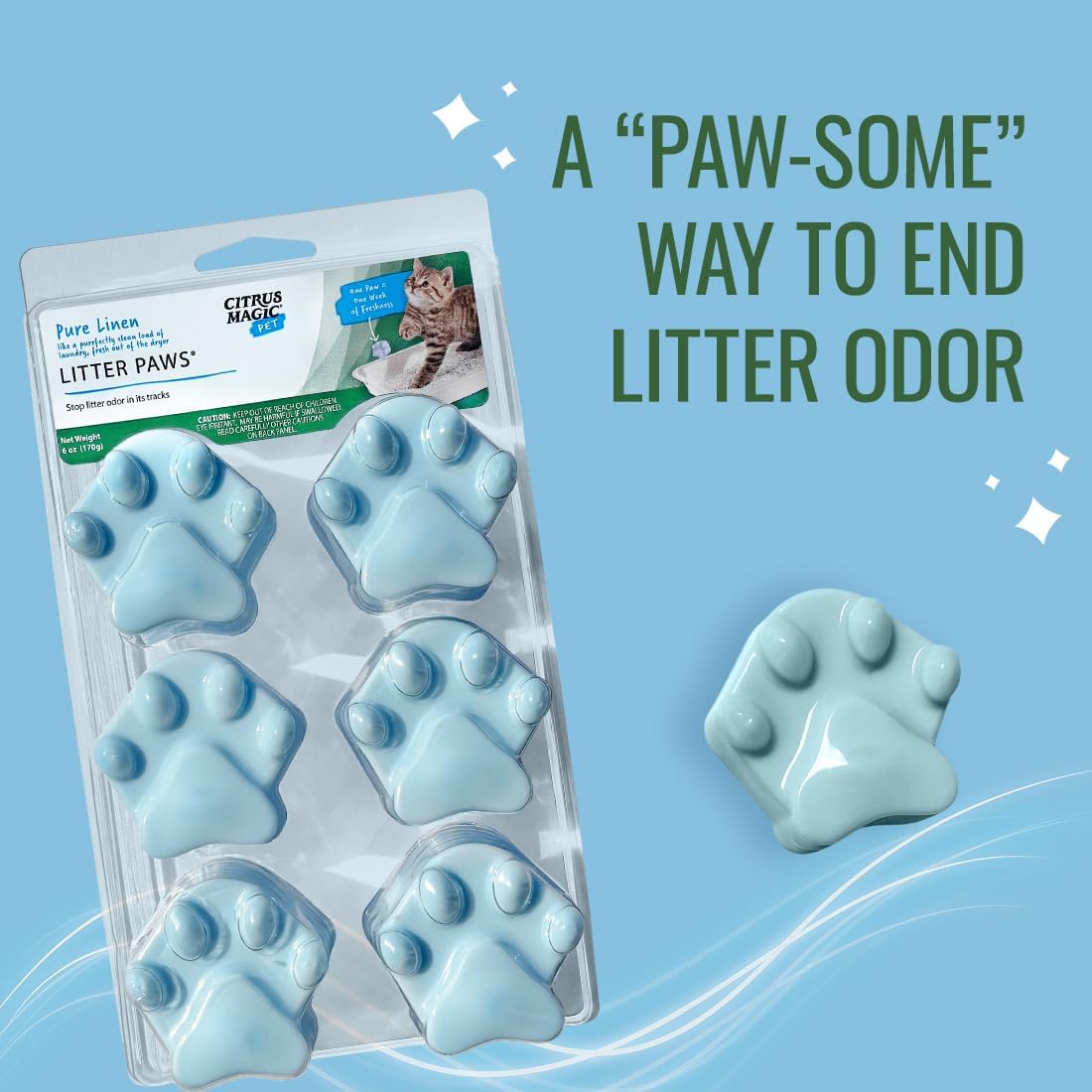 Citrus Magic Pet Odor Control Paws for Litter Boxes - Fresh Linen / 6 Count (Pack of 2) - image 3