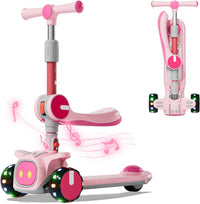 Unbreakable & Never Fall Down 2-in-1 Scooters Kids 3 Wheel Kick - Light pink