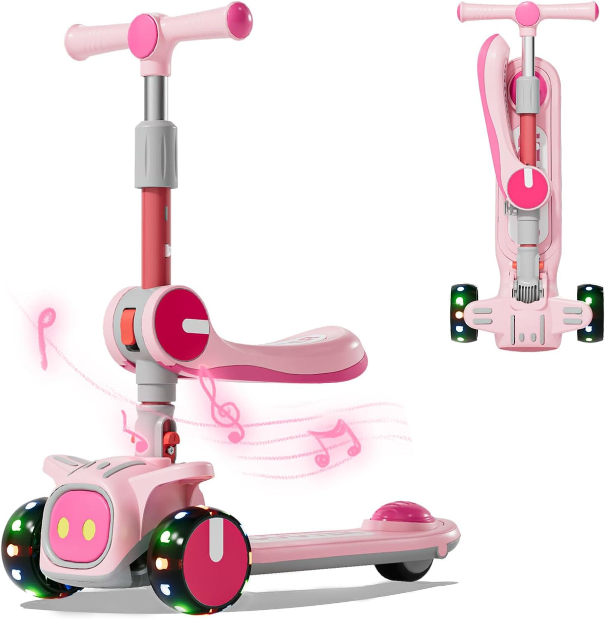 Unbreakable & Never Fall Down 2-in-1 Scooters Kids 3 Wheel Kick - Light pink