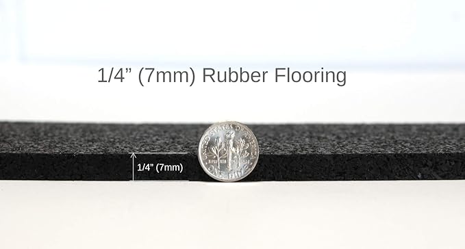 American Floor Mats 1/4in (7mm) Thick Solid Black 4' x 6' Heavy Duty Rubber Rolls, Protective Exercise Mats, Home Gym Rubber Flooring