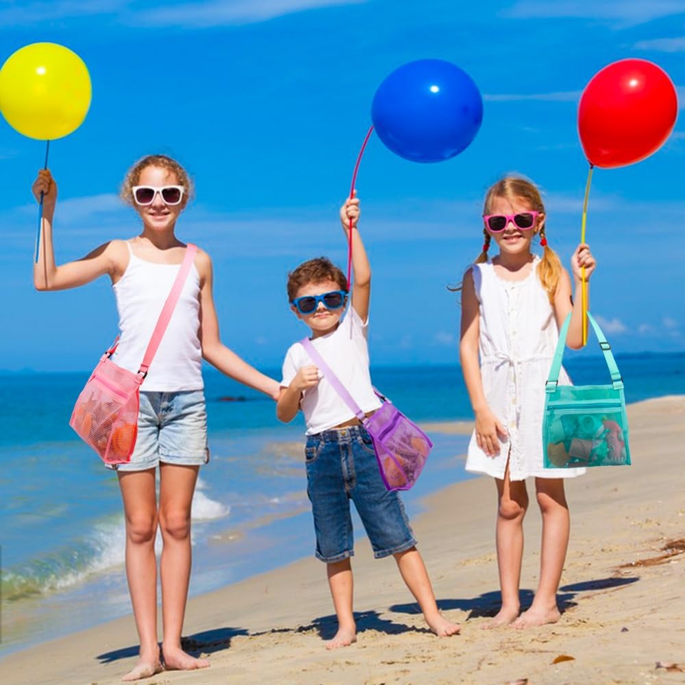 MUYIZI Mesh Beach Bag for Shells Collecting 3 Pack - Pink+Purple+Green - image 4