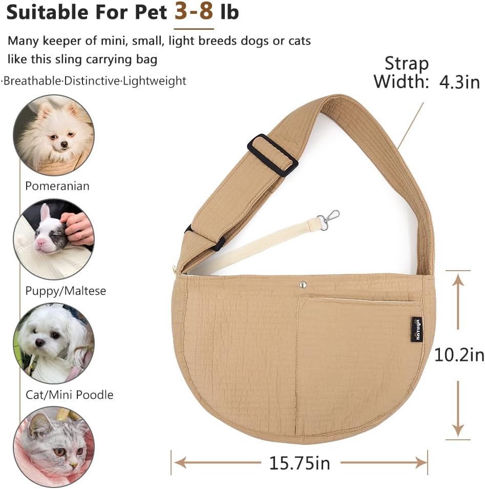 NATUYA Small Dog Cat Carrier Sling - Brown / Canvas-Adjustable Strap - image 2