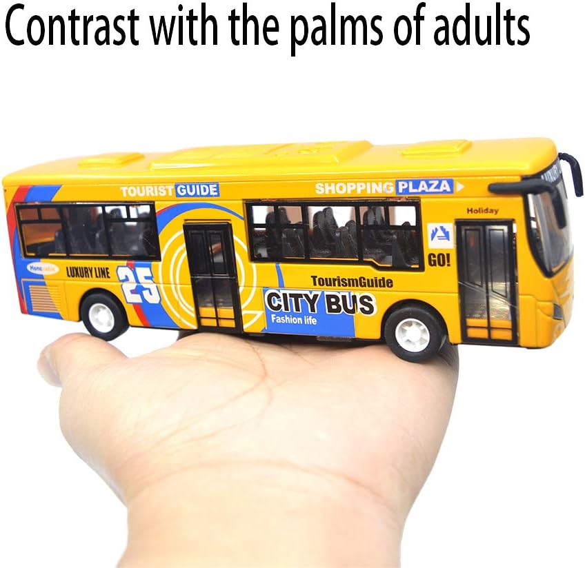 Ailejia yellow diecast city bus toy with pull back motor, lights and music - view 6