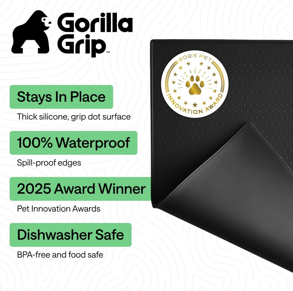 GORILLA GRIP Dog Food Mat, 100% Waterproof Silicone, 16x10 Beige – Essentials for Dogs - Black / 23"l X 15"w - image 2