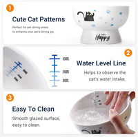 Raised Cat Food Bowl Ceramic 15° Tilted Cat Food Bowls Protect Cat's - Blue-Water Bowl / 1 - image 4