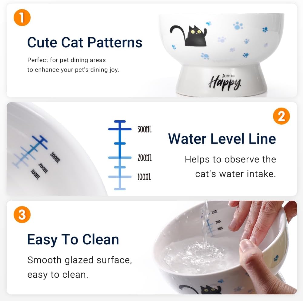 Raised Cat Food Bowl Ceramic 15° Tilted Cat Food Bowls Protect Cat's - Blue-Water Bowl / 1 - image 4