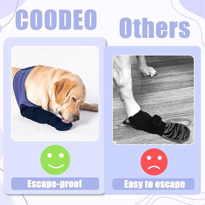 COODEO Dog Socks to Prevent Licking Paws, Healing Boots & Paw Protectors with Non-Slip Bottoms for Wound Protection, Waterproof Sleeve Shoes for Licking（Purple，2XL_Right