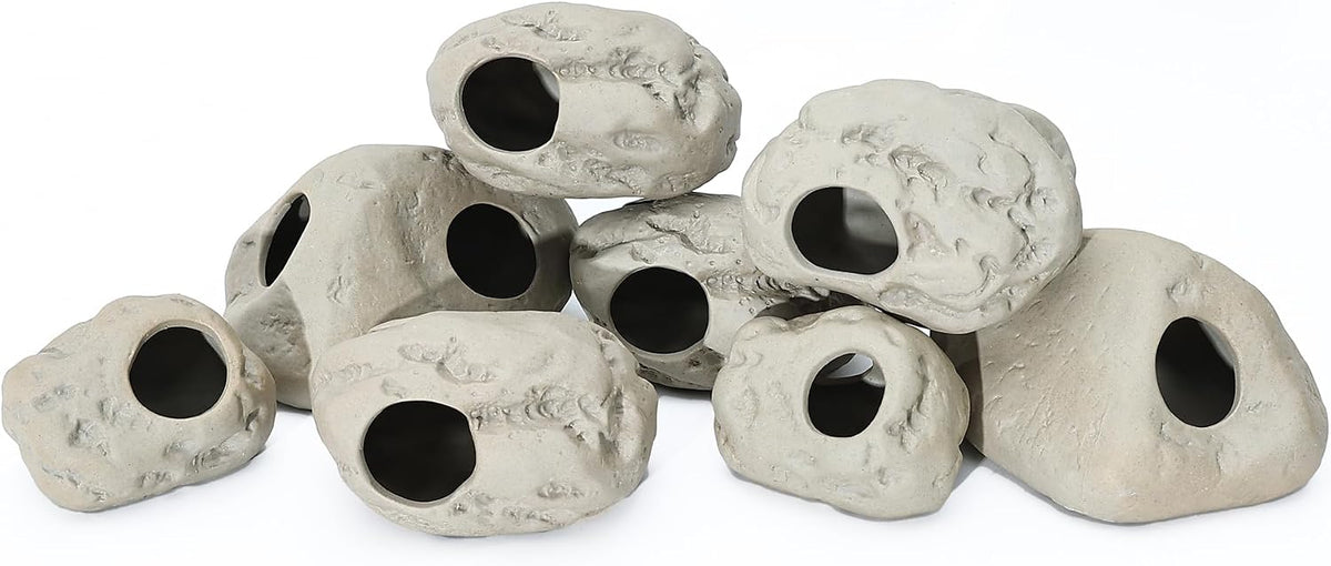 Aquarium Rock Smooth Cave Decor for Shrimp Cichlid Hiding – Essentials for Fish - Set 8