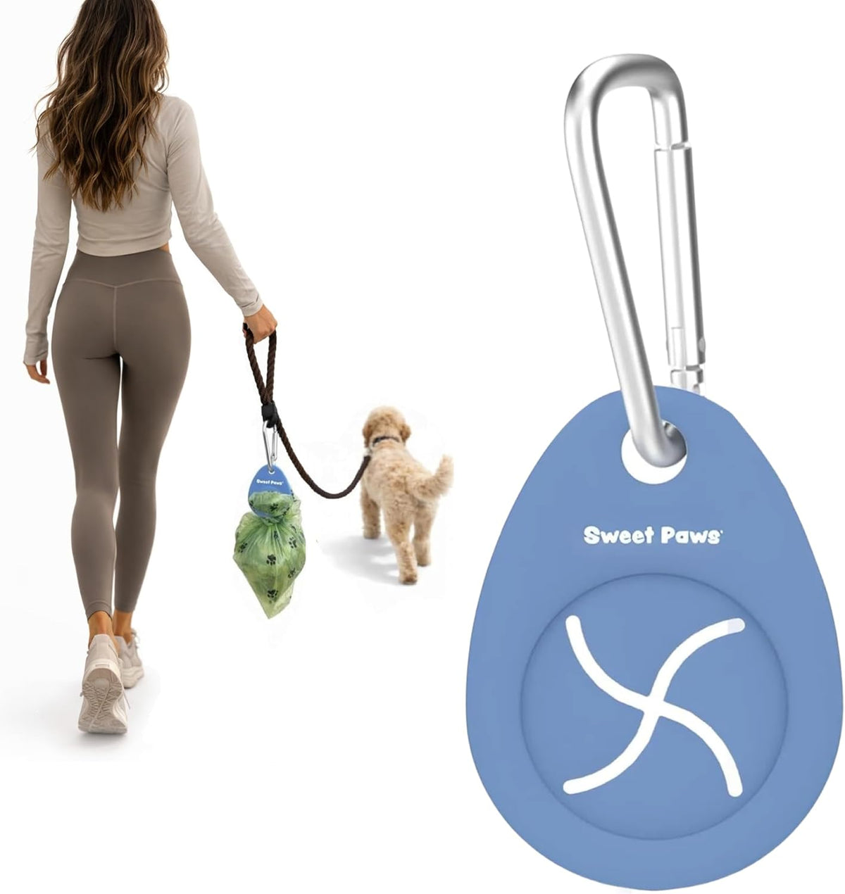Dog Poop Bag Holder Charm for Hands-Free Carry of Used Poop Bag - Azure