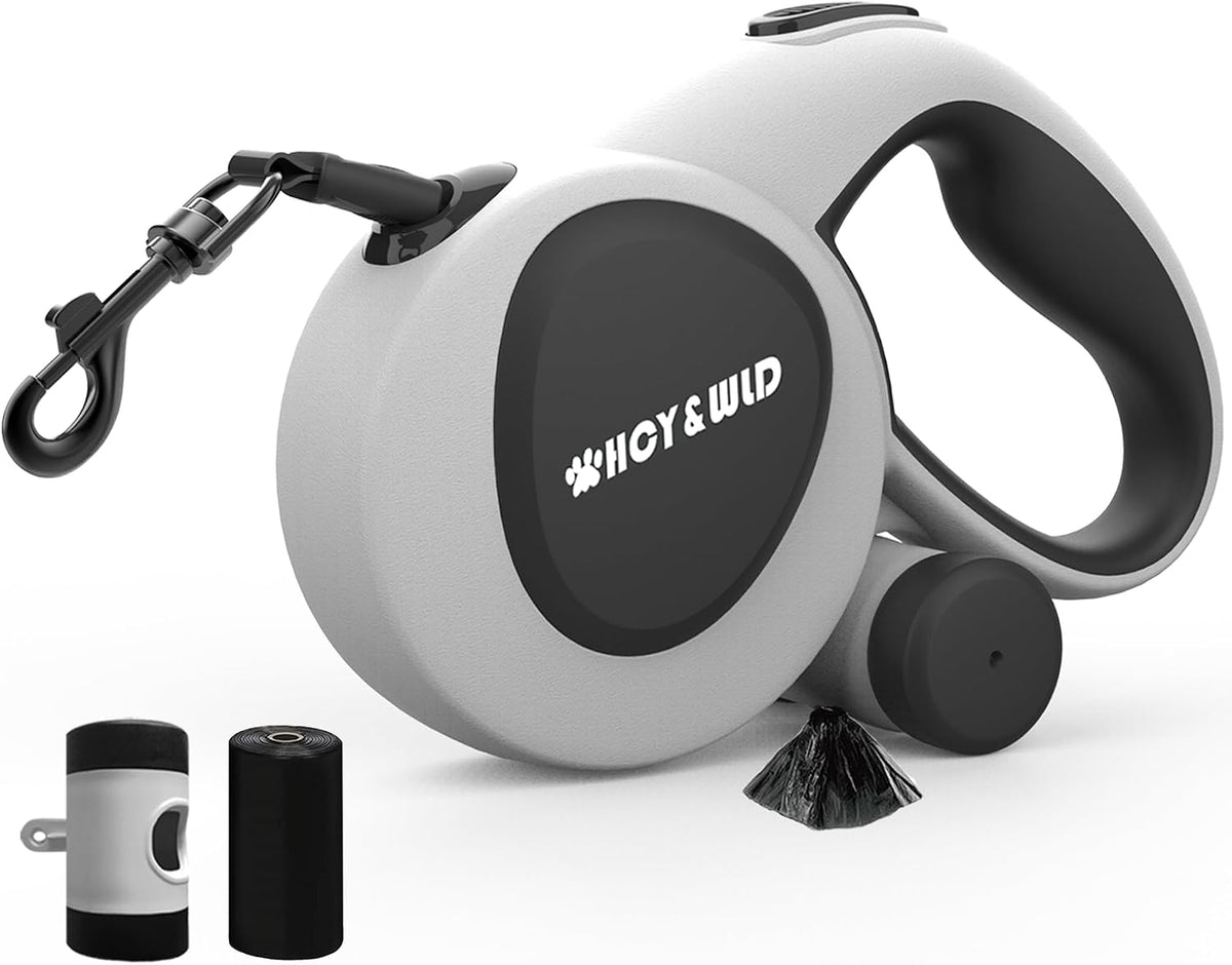 4-in-1 Retractable Dog Leash with LED Light & Dispenser & Poop Bags – Essentials for Dogs - Large - Without Light