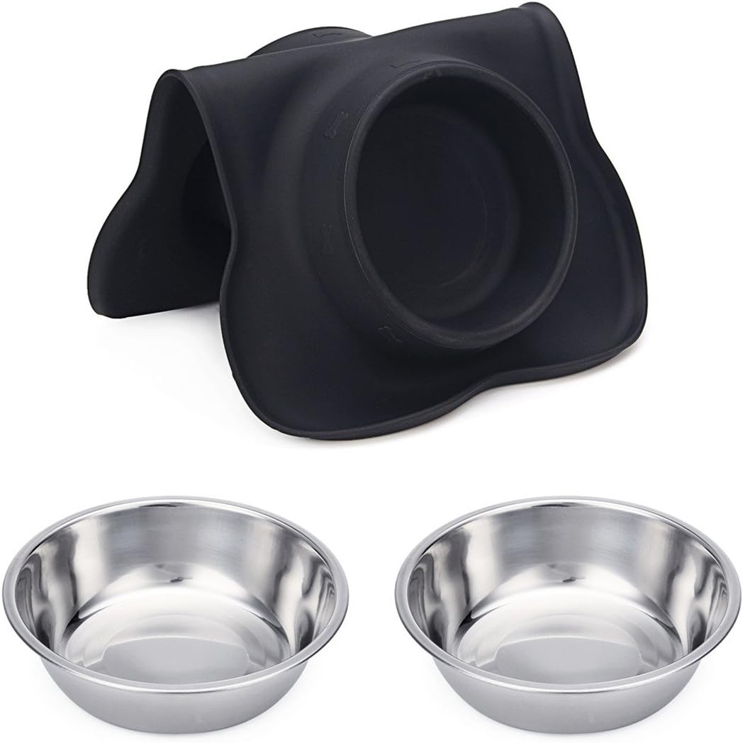 Hubulk Pet Dog Bowls 2 Stainless Steel Dog Bowl with No Spill - Black / Small - image 4