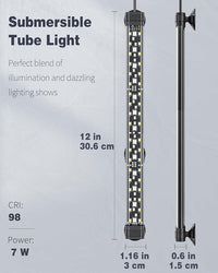 Pawfly 6.5 W Aquarium LED Light 12 Inch 24/7 Fish Tank Light with Full Spectrum IPX8 Waterproof Light Multi-Colored LEDs with D/N Mode Single Color Effects Timer and Adjustable Brightness