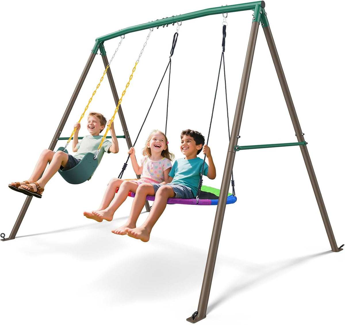 Trekassy 440lbs Swing Sets for Backyard - Brown